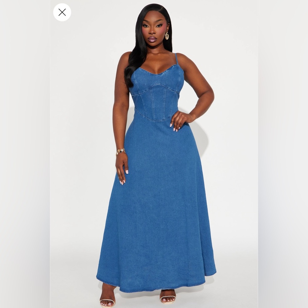 Fashion Nova Blue Denim Maxi Dress